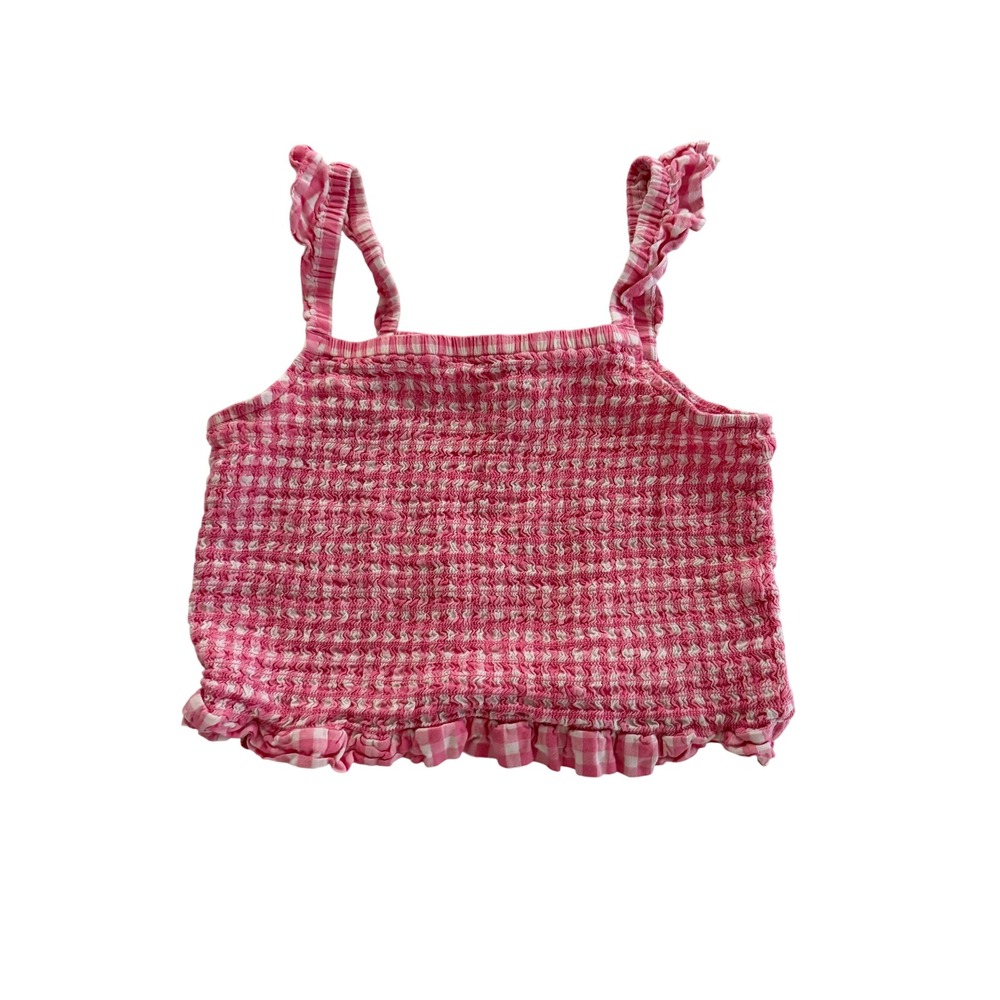 Old Navy Girls Pink Gingham Smocked Ruffle Cami Tank Top XL 14-16